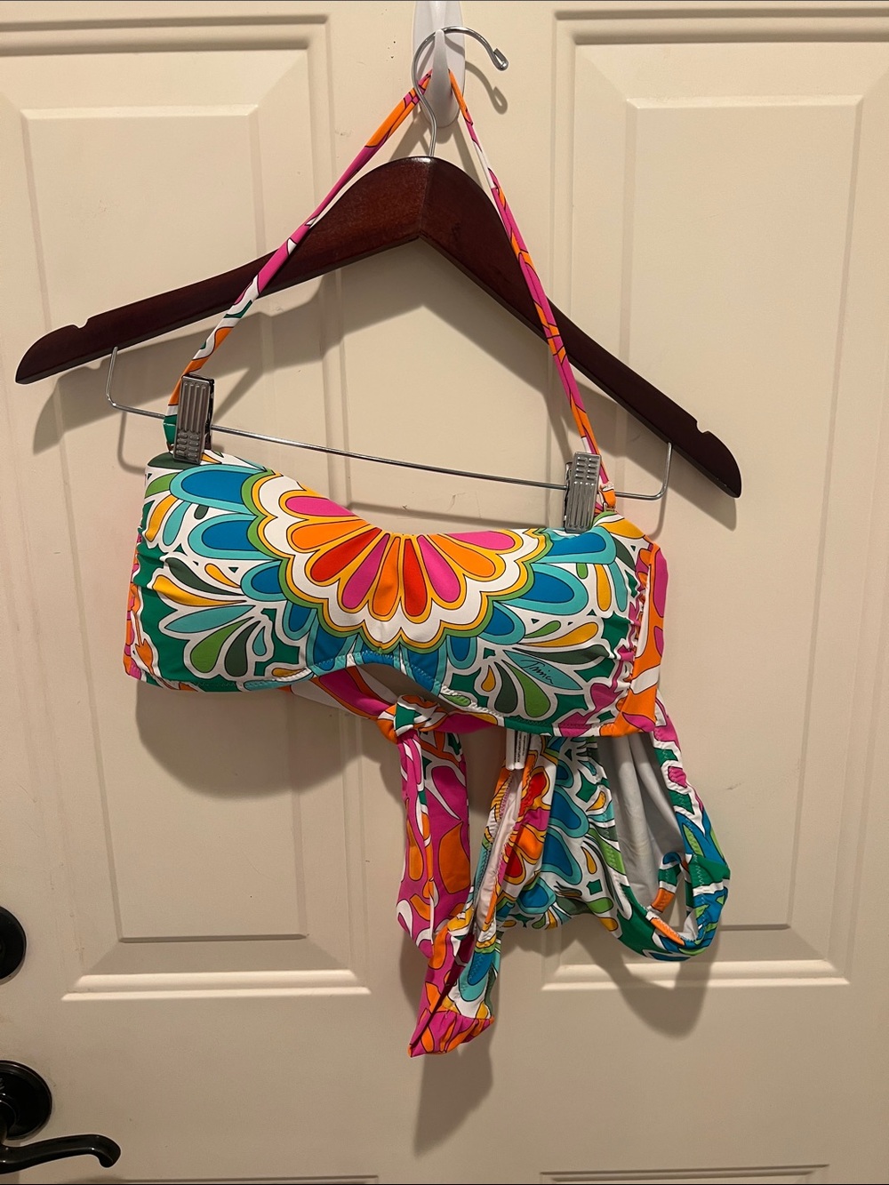 Trina Turk Multicolor Floral Bandeau Bikini Top with Tie Strap matching bottoms